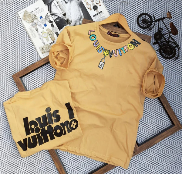 LV Men's Mustard Cotton T-Shirt
